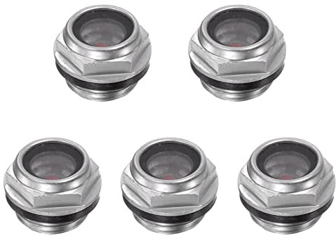 sourcing map Aire Compresor Aceite Nivel Indicador Mirilla Vidrio M16x1,5mm Macho Roscado Aluminio Orgánico Vidrio Líquido Indicador Vista Ventana 5uds