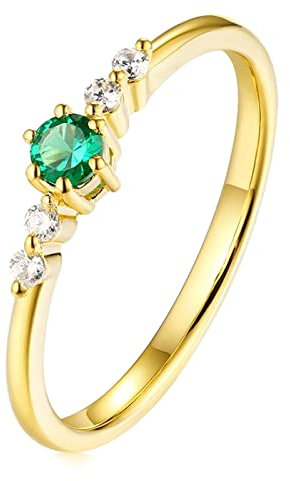 Dsnyu 18 Karat 750 Gold Ringe, 0.1ct Smaragd Echter Goldschmuck Ring, Gold Ringe für Frauen Smaragd-Diamant im Rundschliff Ring Zierlicher Verlobung GR.56 (17.8)