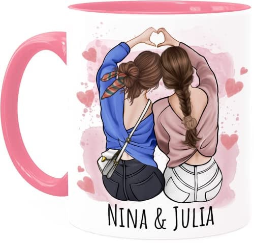Tassenliebling® - Tasse beste Freundinnen personalisiert Rosa mit Spruch selbst gestalten - Beste Freundin Tasse - individuelles Geschenk für beste Freundin - BFF - Freundschaftsgeschenk