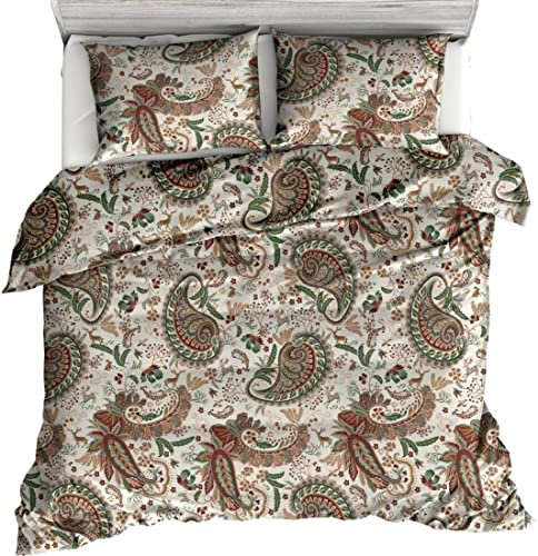 LIVING DREAMS Renforce Bettwäsche Woodland Paisley 135 cm x 200 cm Natur-grün-braun
