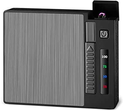 Nizirioo Zigarettenetui Zündung 2-in-1 Elektrisches Doppelbogen Zigarettenschachtel Auto-Auswurf mit Digitale Batterieanzeige Gefüllt mit 20 Zigaretten USB Wiederaufladbarer Zigarettenbox Geschenke