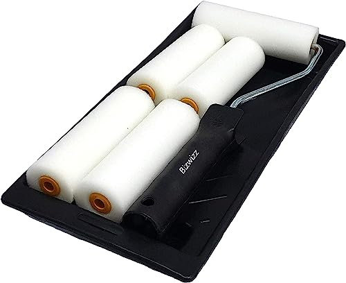 Ghani 7 Pieces Paint Roller Kit, 4 inch Paint Roller Set- Includes a Paint Tray, Mini Roller & Sleeves(Foam Roller) Paint Roller Set for Wall and Ceiling