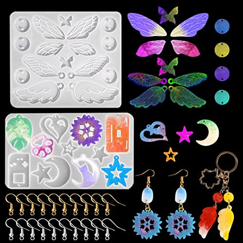 HyzaPhix 2pcs Schmetterling Flügel Silikonform Engelsflügel Gießform Zikadenflügel Epoxidharz Formen Ohrringe Resin Form für DIY Libelle Insekten Flügel Mond Stern Ohrhänger Halskette