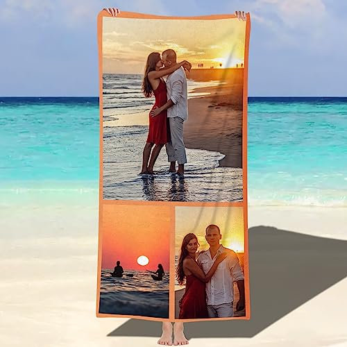 SearchI Personalisiertes Strandtuch mit Foto 76x152cm,Sandfreie Mikrofaser Strandtuch mit Eigenem Foto Name,Schnell Trocknende Badehandtuch Personalisierte Geschenke für den Strand, Reise, Sauna