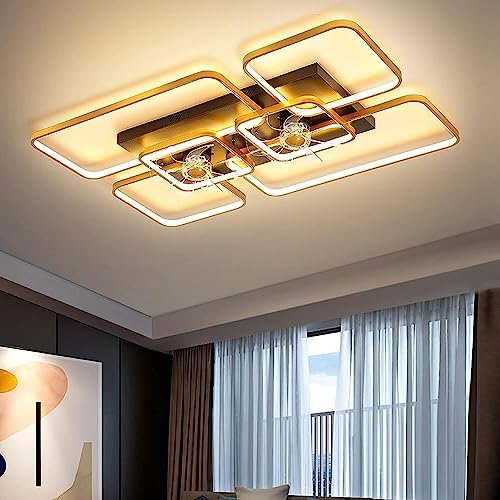 LED Fan Deckenventilator Mit Lampe Fan Deckenlampe Dimmbar 128W Ventilator-Deckenleuchte Neuer Doppelventilator Design Modern Esstisch Wohnzimmer Schlafzimmer Fan Beleuchtung,Mit Fernbedienung ( Color