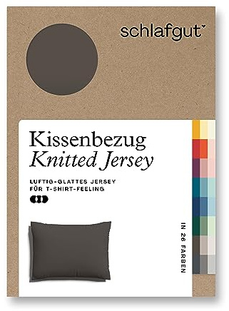 schlafgut Knitted Jersey Kissenbezug 60x80 cm Sand Deep Uni weicher Premium Kopfkissenbezug einzeln, faltenfrei mit Elasthan