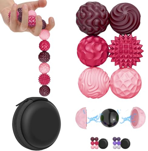 LUKIUP 6 Stück Magnetische Fidget Bälle – Anti-Stress Spielzeug mit Silikonhülle, Sensorische Magnetkugeln für Erwachsene, Haptisches Entspannungs Angstabbau & Konzentration (Rosenrot/Neu)