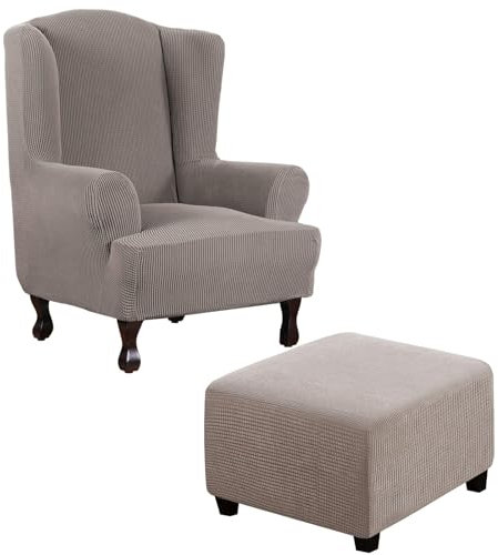 Thdsubb Ohrensessel Überzug Sesselbezug Sessel Sessel-Überwürfe Tiger Stuhlbezug Ottomane Schonbezug Hockerüberzug Husse Für Fußhocker (Taupe,Ohrensessel+Quadrat L)