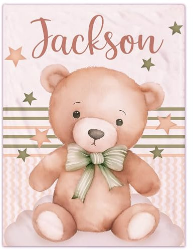 SearchI Babydecke mit Name Personalisierte Weich Kuscheldecke Kinder Namensdecke Tier Bär Individuelle Baby Decke Geschenke(70x100cm,Braunbär)