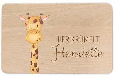 wunderwunsch - Individuelles Holzbrett mit Hochwertigem UV-Druck für Kinder - Personalisiertes Frühstücksbrettchen - Niedliche Motiv-Brettchen mit Namen (Giraffe links unten)