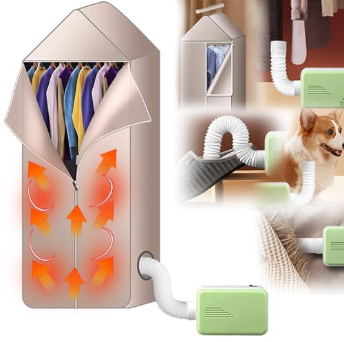 Sèche Linge électrique Portable, Sèche-Linge avec Housse en Tissu Mini Sèche Linge 600 W Mini Sèche Linge à Air Chaud Petit pour Appartement Maison Voyage Animal Domestique Vert