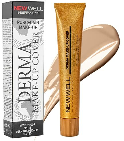 NEW WELL Derma MakeUp Cover Wasserfeste Foundation - Perfekter Teint & hohe Deckkraft - Vegan & natürliche Inhaltsstoffe - Für alle Hauttypen (Silver)