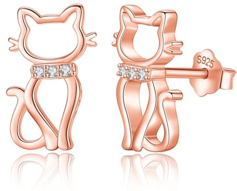INFUSEU Katzen Ohrringe, 925 Sterling Silber Roségold Katze Süßer Ohrstecker Schöner Haustier Tier Schmuck Winziger Knorpel Ohrring Geschenke für Mädchen Frauen