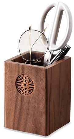 Kaizuca Cartouche En Bois, Cartouche De Stylo Carré, Boîte De Rangement De Bureau, Noyer Noir, Fait a La Main, Pour Papeterie, Pinceau De Maquillage, Bureau, Bureau