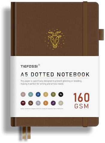 TIEFOSSI Bullet Dotted Journal, 160 g/m², auslaufsicheres, dickes Papier, Sternbild-Punktnotizbuch, Steinbock-Tagebuch für Frauen, 256 nummerierte Punktrasterseiten