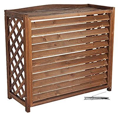 Hölzerne Klimaanlagenabdeckung – Sichtschutzzaun – Mülleimer-Abdeckung – Belüftung, sonnengeschützt, regenfest – Blumenregal (Farbe: Braun, Größe: 120 x 57 x 100 cm)