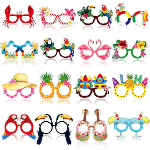 Capaneus 16 occhiali di carta hawaiana, per feste hawaiane, divertenti occhiali per foto, accessori estivi per feste in spiaggia per bambini e adulti, accessori per costume hawaiano, 16 pezzi