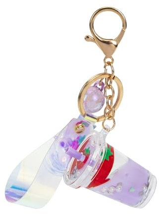 MOBUTOFU Strawberry Milk Tea Keychain Cute Milk Bottle Charm Key Holder for Bag Keys Unique for Tea Lovers