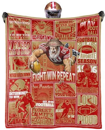 Fußballdecke, Fußball-Stil, Überwurfdecke, 152,4 x 127 cm, Fan-Geschenke für Herren, weiches Flanell, Rot, Sofa, Bett, Couch