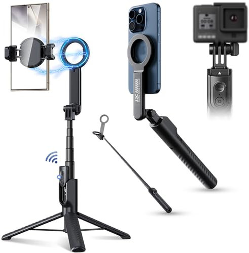 JJC Palo magnético para selfie, trípode extensible de 40 pulgadas con control remoto inalámbrico para iPhone 16, 15, 14, 13, 12 (soporte MagSafe) y teléfonos inteligentes Samsung Huawei Google y más