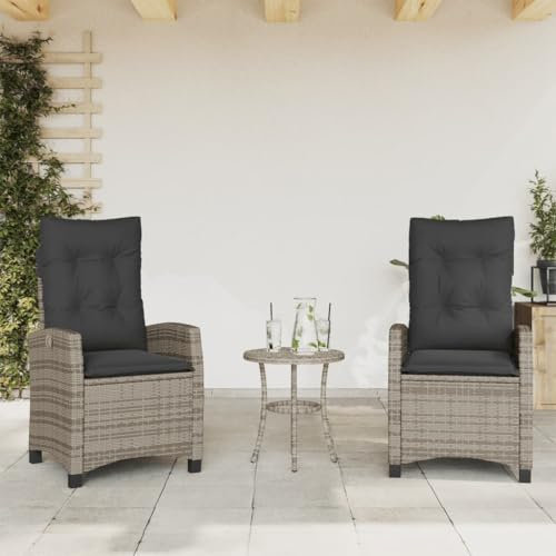Keyroto Gartensessel mit Kissen 2 STK. Verstellbar Grau Poly Rattan, Gartensessel Outdoor, Polyrattan Sessel, Rattansessel, Gartensessel Rattan, Rattansessel Outdoor