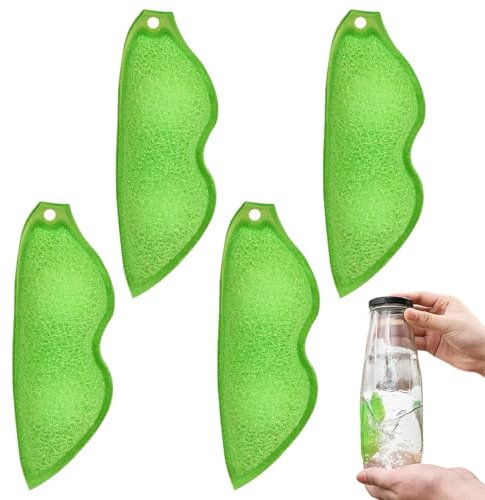 4PCS Beans Shaped Bottle Cleaning Sponge,Reusable Bottle Cleaning Beans,Heat Resistance Bottle Sponge Bean All-Around Magic Cleaning Beans for Small Mouth Water Bottles, Baby Bottles (Green)