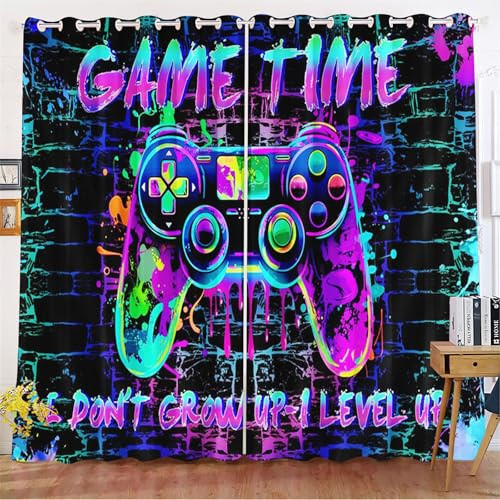 KIDSLOVE Gamepad Vorhänge Gamer Fenstervorhang Gaming Schlafzimmer Gamer Videospiele Vorhang Gamepad Verdunkelungsvorhang Gamepad Kinder Blickdichte Vorhänge (5,150x166cm(BxH)/ 75x166cmx2)