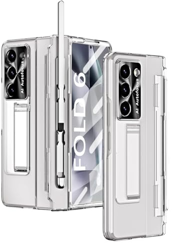 Sawiqpd for Samsung Galaxy Z Fold 6 5G Case with S Pen & Pen Holder, Hinge Protection Design Phone Case with Built-in Screen Protector Kickstand Shockproof Cover for Galaxy Z Fold6 2024, Clear