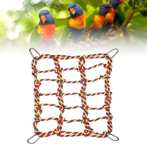 XUKZIMA 1 Pcs Colorful Bird Rope Net Rat Climbing Rope Net Pet Hanging Hammock Bird Ladder Rope Bridge Small Animal Rope Net Toy Cage Decor Accessories for Rat Hamster Bird Ferret(30 × 20 cm)