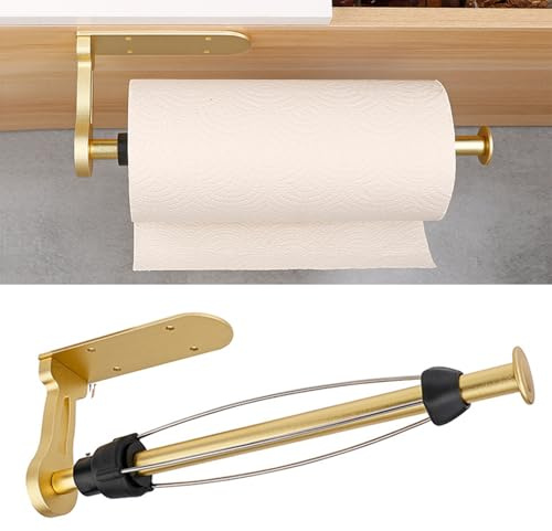 Pasdrucn KüChenrollenhalter Ohne Bohren Kuchenroller Halter, Küchenrollenhalter Schwarz, Papierrollenhalter Selbstklebend, Küchenpapierhalter Wand, Küchenrollenhalter Wand Für Speisekammer (Gold)