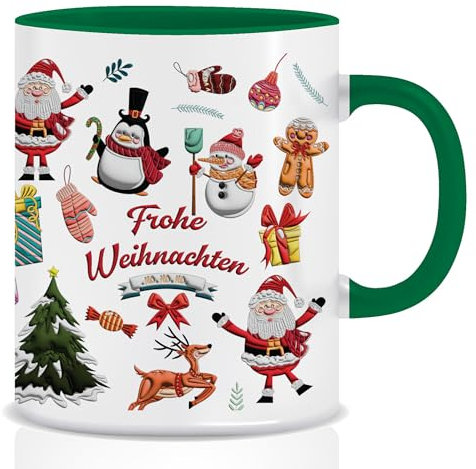 Tasse Weihnachten Kaffeetasse Teetasse Weihnachtstasse weihnachtstassen Set Glühweintasse Wichtel Tasse Wichtelgeschenk Christmas Mug Weihnachts Tasse Deko Grün