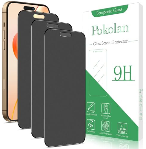 Pokolan 3 Pack Matte Privacy Screen Protector for iPhone 16 Pro, Anti Glare matt Tempered Glass, Anti Spy, 9H Hardness, Anti Scratch, No Bubbles