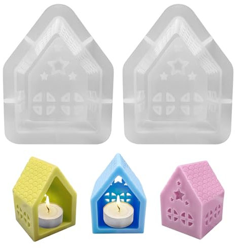 Silikonformen Gießformen Häuser, 2Stück 3D Silikonform Haus Silikonform Kerzenhalter Silikonform Weihnachten Gießformen Silikon Gießform Haus Gips Zum Gießen Giessformen Silikon Gießform Kerzenhalter