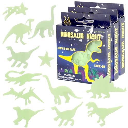 MIJOMA Dinosaurier Nachtleuchtende Wandsticker Set – 72 Teile, Leuchtende Dino-Aufkleber, Verschiedene Größen von 2,5-7,5 cm, Inkl. Klebepunkte, Glow in The Dark Kinderzimmer Deko