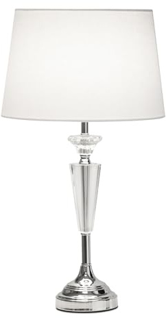 Lighting Supermarket Kwartz Modern Faceted Glass Crystal Chrome Table Lamp with Ivory Linen Shade