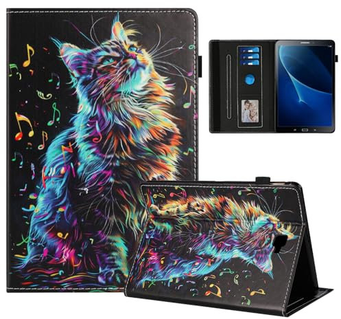 Rostsant Funda Samsung Galaxy Tab A6 10,1 PU Caso de Cuero Funda Tipo Cartera Carcasa para Samsung Galaxy Tab A6 10,1 Pulgadas SM-T580/T585 Gato con Nota Musical