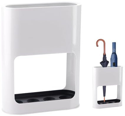 Aartner Umbrella Stand for Hallway, Plastic Umbrella Holder with Removable Tray, 28x22 x9 cm Umbrella Bucket for Indoor Home Office, Umbrella Storage Bin Space Saving Organizer for Entryway (White)