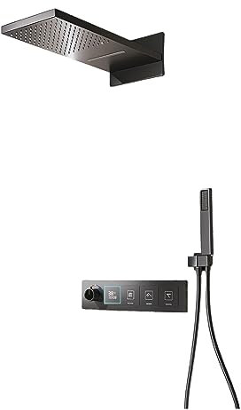 KFTLDYZL Sistema Doccia termostatico a Pioggia Set Rubinetto Doccia Nero Display Digitale Miscelatore Doccia termostatico 3 funzioni Accessori Doccia Valvole Doccia in Ottone con soffione d
