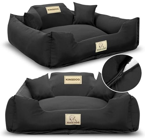 KING DOG Hundebett Grosse Hunde Waschbar L 100 x 75 cm Hundekissen Hundekorb Personalisiert - Name des Hundes Mit Reißverschluss Abnehmbares Kissen rutschfeste Unterseite Silikon Füllung Schwarz