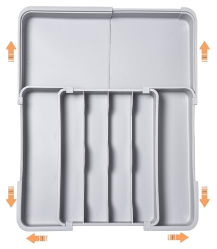 ZHUIYIWIN Organizador de Cubiertos, Caja Organizadora para, Cubertos para Cajon Cocina Extensible, Organizador Cubiertos Para Cajon, Gris-X