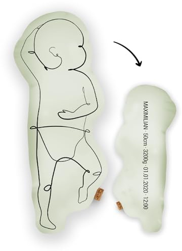 Mein Babykissen Personalisiertes Geburtskissen zur Geburt im 1:1 Maßstab | Mit Namen für Neugeborene | Erinnerungen in Originalgröße Jungen Mädchen (Pastel Green, 1:1 Maßstab ohne Gewicht, Line Three)