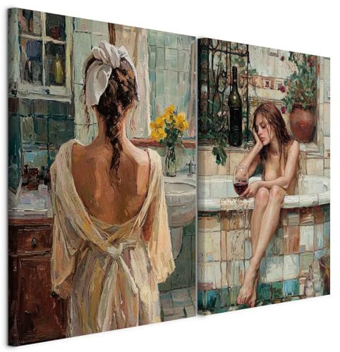 murando - Tableaux d'art décoratif 120x90 cm Ensemble de 2 pièces de 60x90 cm chacune - Tableau Decoration Impression sur toile murale peinture - Femme de salle de bain romantique h-H-10097-b-a