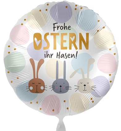 Folienballon 'Frohe Ostern Ihr Hasen!' Fröhlicher Ballon Osterhase Geschenke Kinder Erwachsene Ostern Deko Osterfeier, Made in EU & Germany, Helium geeignet
