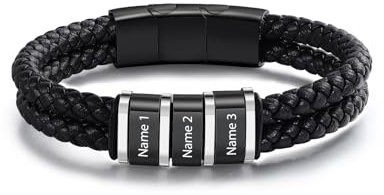 Personalisierte Armbänder für Männer Benutzerdefinierte Herren Namensarmbänder Zopf Lederarmband mit 1-5 Namen Gravur Personalisiertes Geschenk für Männer Papa Vatertag Valentinstag, Einheitsgröße,