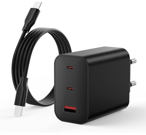 DECSZDY 65W USB C Netzteil Kompatibel mit Samsung Galaxy Book 3 360 Ultra S25 S24 S23 iPhone 16 15 Pro Max 128GB MacBook Pro 2024 MacBook Air 13 M3 3 Port USB Schnellladegerät mit Ladekabel