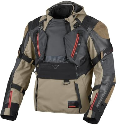 Macna Tryton NightEye wasserdichte Motorrad Leder-/Textiljacke, schwarz/olive, XL | Wasserdicht