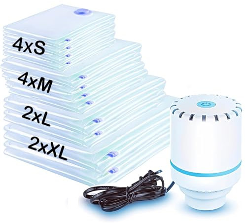 Vakuumbeutel für Kleidung, Vacuum Bags for Clothing und Bettdecken, Vacuum Beutel mit Elektrischer Vakuumpumpe, XL/L/M/S Vakuum Kompressionsbeutel für Reise, Lagerung & Umzug (12 Stück)