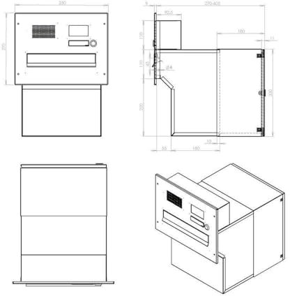 Kamera Durchwurf Briefkasten in RAL 9005 - T: 27-40,5 cm - F-042