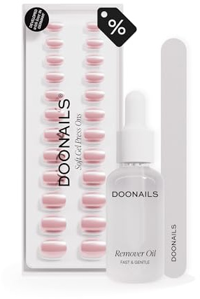 Doonails - Press Ons Starter Set – 7-Minuten Maniküre mit Jet Set Extra Kurz Eckig inkl. Feile & Entferner-Öl - Soft Gel Nägel für natürliches Tragegefühl & einfache Anwendung