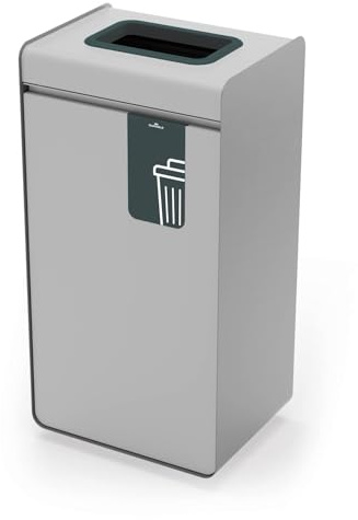 Durable Durasort Wertstoffsammler, 55L, Mülleimer Metall, Grau, 321357 | Abfallbehälter für Restmüll, inkl. Kunststoff-Innenbehälter, mit Push-to-Open Tür und verstellbaren Füßen